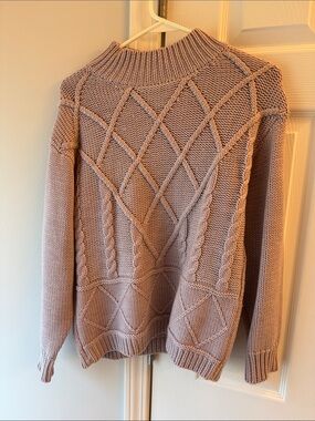 Amour Vert Women’s Cable Knit Mock Neck Sweater - Dusty Mauve
